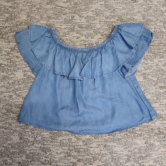 Denim off the shoulder crop top - Picture 6 of 9